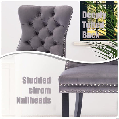 Set di 2 sedie da pranzo in velluto, sedie da pranzo trapuntate con schienale a borchie e anello di chiusura - 25,5×19,7×37,4 pollici