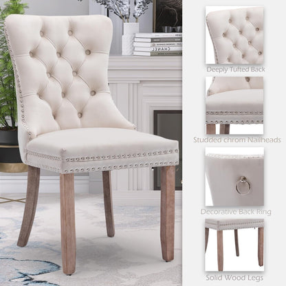 Set di 2 sedie da pranzo in velluto, sedie da pranzo trapuntate con schienale a borchie e anello di chiusura - 25,5×19,7×37,4 pollici