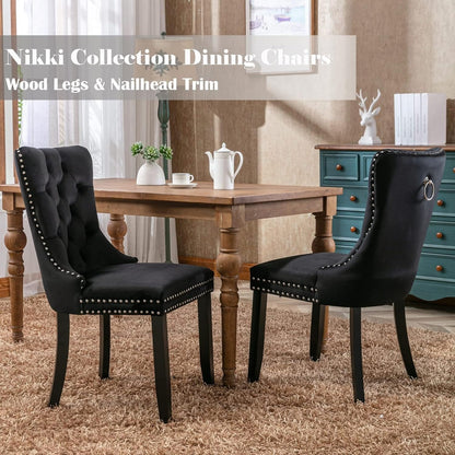 Set di 2 sedie da pranzo in velluto, sedie da pranzo trapuntate con schienale a borchie e anello di chiusura - 25,5×19,7×37,4 pollici