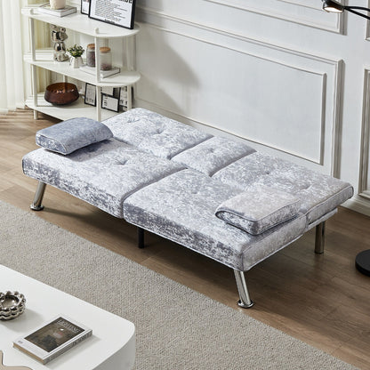 Divano letto futon in velluto con portabicchieri