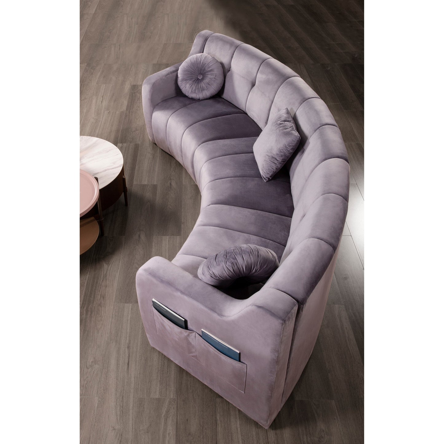 Divano modulare da pavimento simmetrico curvo senza gambe in velluto - 127