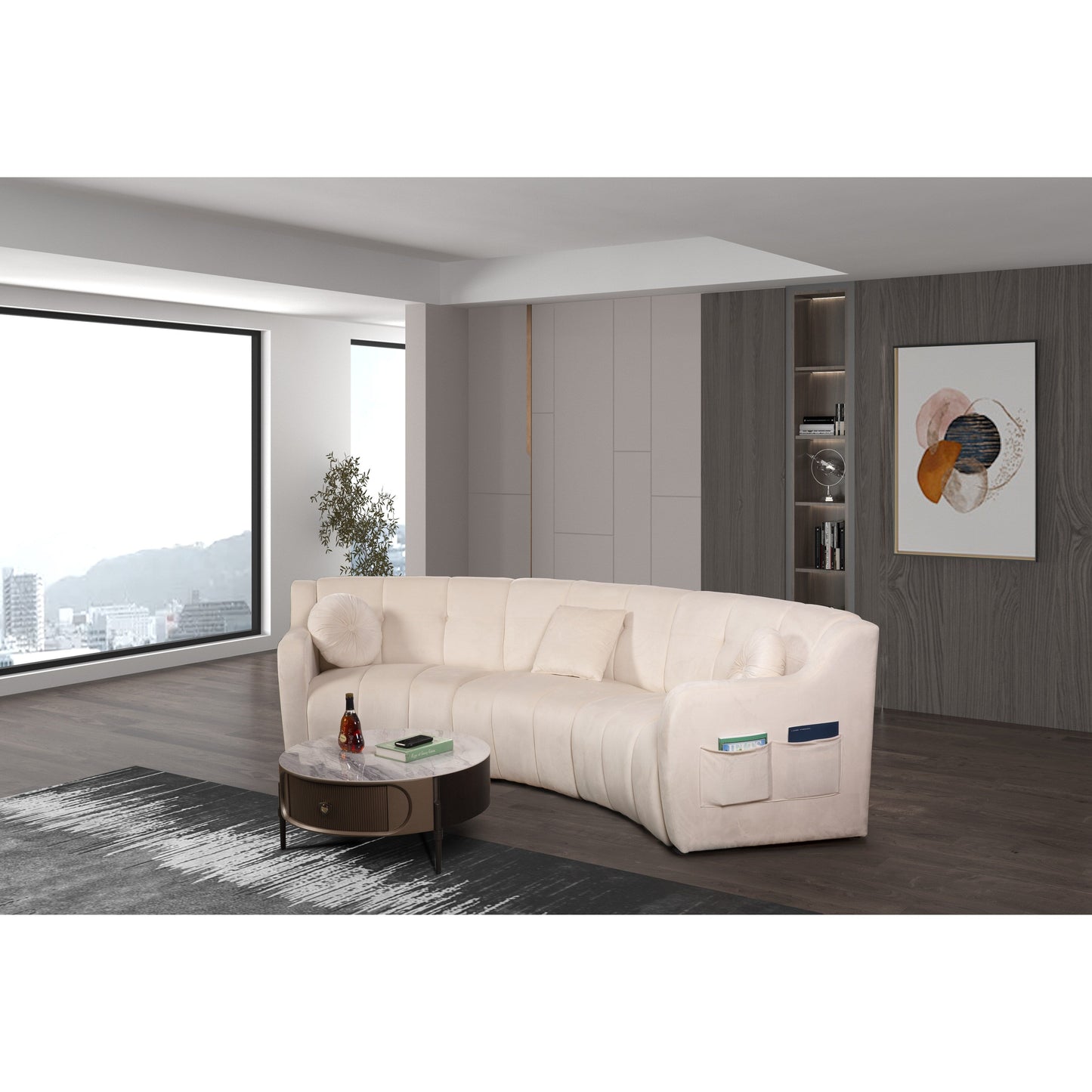 Divano modulare da pavimento simmetrico curvo senza gambe in velluto - 127