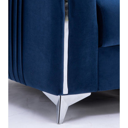 Divano a due posti in velluto con pieghe verticali e gambe cromate