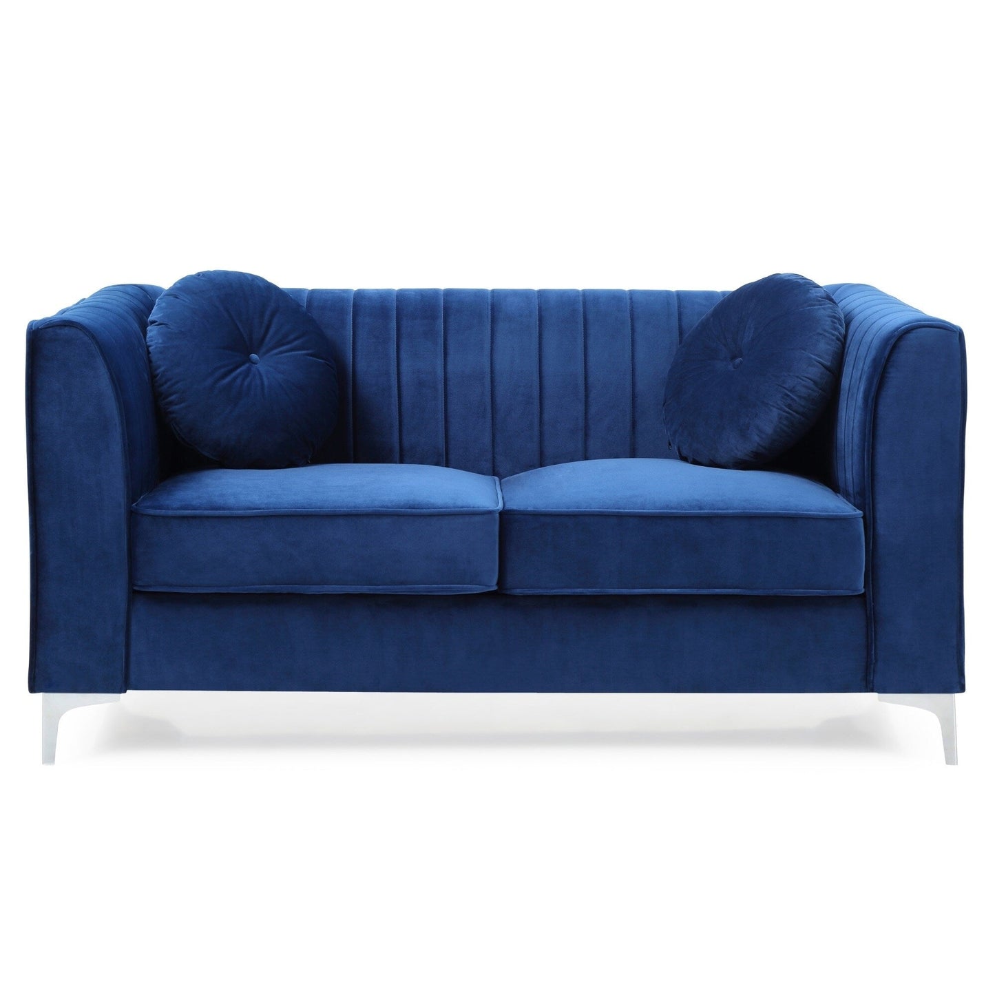 Divano a due posti imbottito in velluto microsuede con cuscini decorativi - 65 - Blu