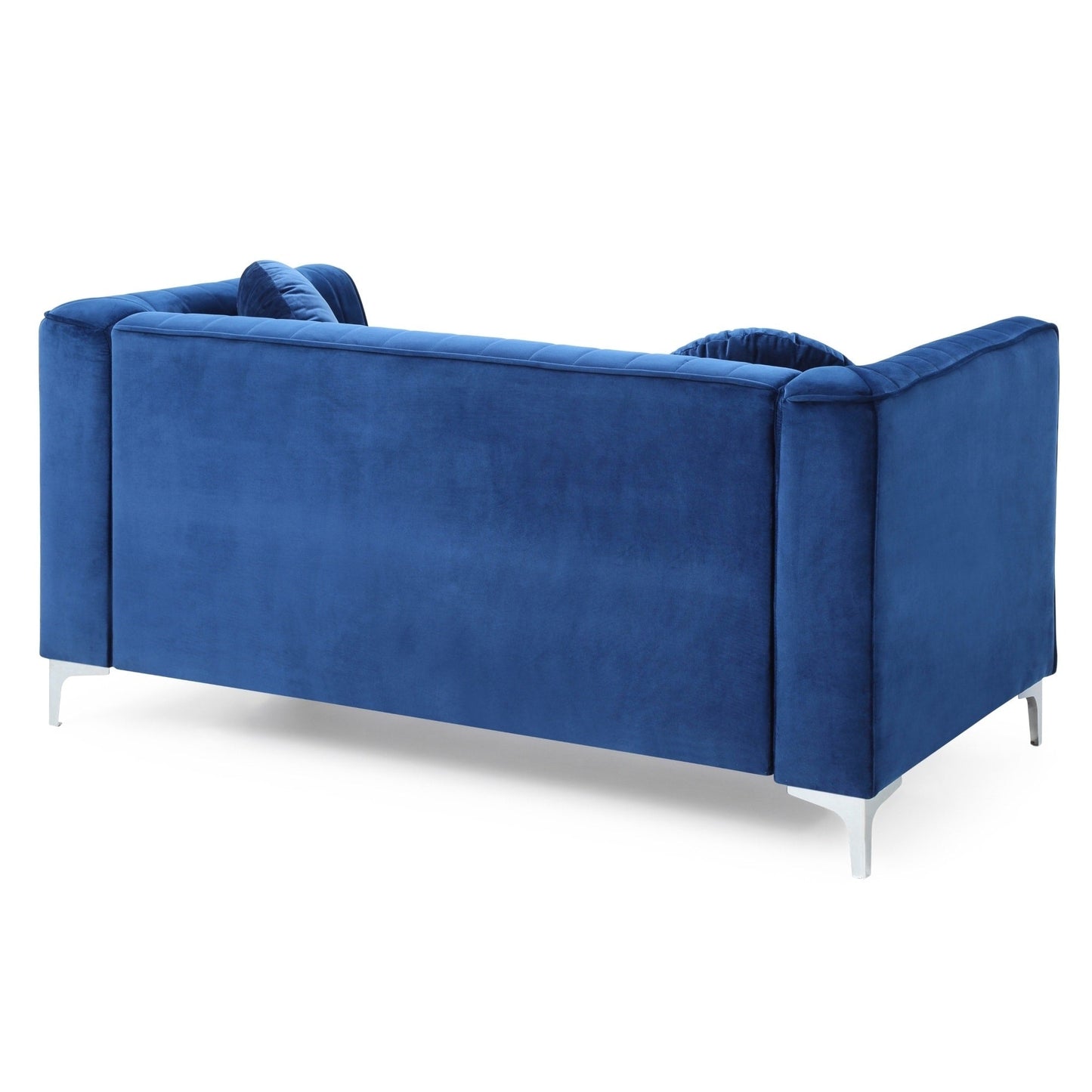 Divano a due posti imbottito in velluto microsuede con cuscini decorativi - 65 - Blu