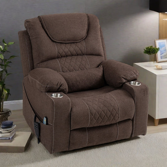 Poltrona reclinabile elettrica di grandi dimensioni in velluto con doppi motori OKIN, posizione piana a 180°, portabicchieri e capacità di 400 libbre