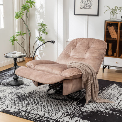 Poltrona reclinabile oversize in velluto con girevole, dondolo e porta telefono
