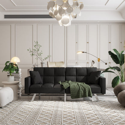 Divano letto in velluto con braccioli e 2 cuscini