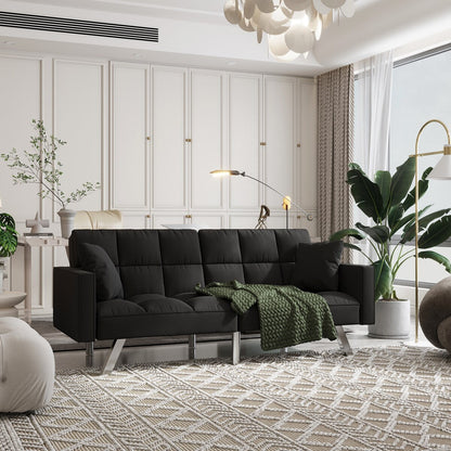 Divano letto in velluto con braccioli e 2 cuscini