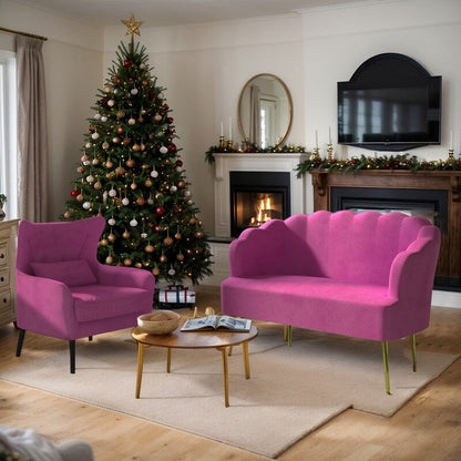 Divano a due posti con cuscino spesso in velluto e gambe in metallo