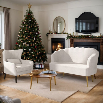 Divano a due posti con cuscino spesso in velluto e gambe in metallo