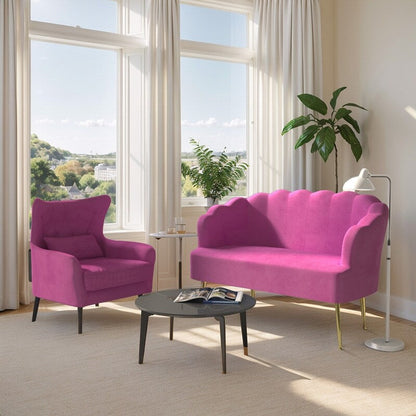 Divano a due posti con cuscino spesso in velluto e gambe in metallo