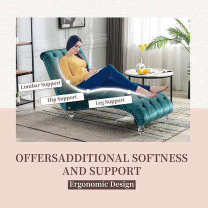 Poltrona reclinabile ergonomica a forma di S con cuscino, finiture con borchie e gambe in acrilico per uso interno.