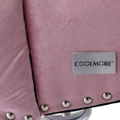 Poltrona reclinabile ergonomica a forma di S con cuscino, finiture con borchie e gambe in acrilico per uso interno.