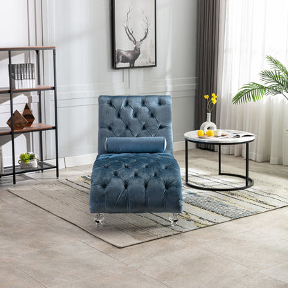 Poltrona reclinabile ergonomica a forma di S con cuscino, finiture con borchie e gambe in acrilico per uso interno.