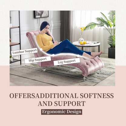 Poltrona reclinabile ergonomica a forma di S con cuscino, finiture con borchie e gambe in acrilico per uso interno.