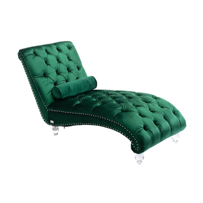 Poltrona reclinabile ergonomica a forma di S con cuscino, finiture con borchie e gambe in acrilico per uso interno.