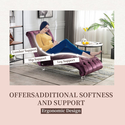 Poltrona reclinabile ergonomica a forma di S con cuscino, finiture con borchie e gambe in acrilico per uso interno.