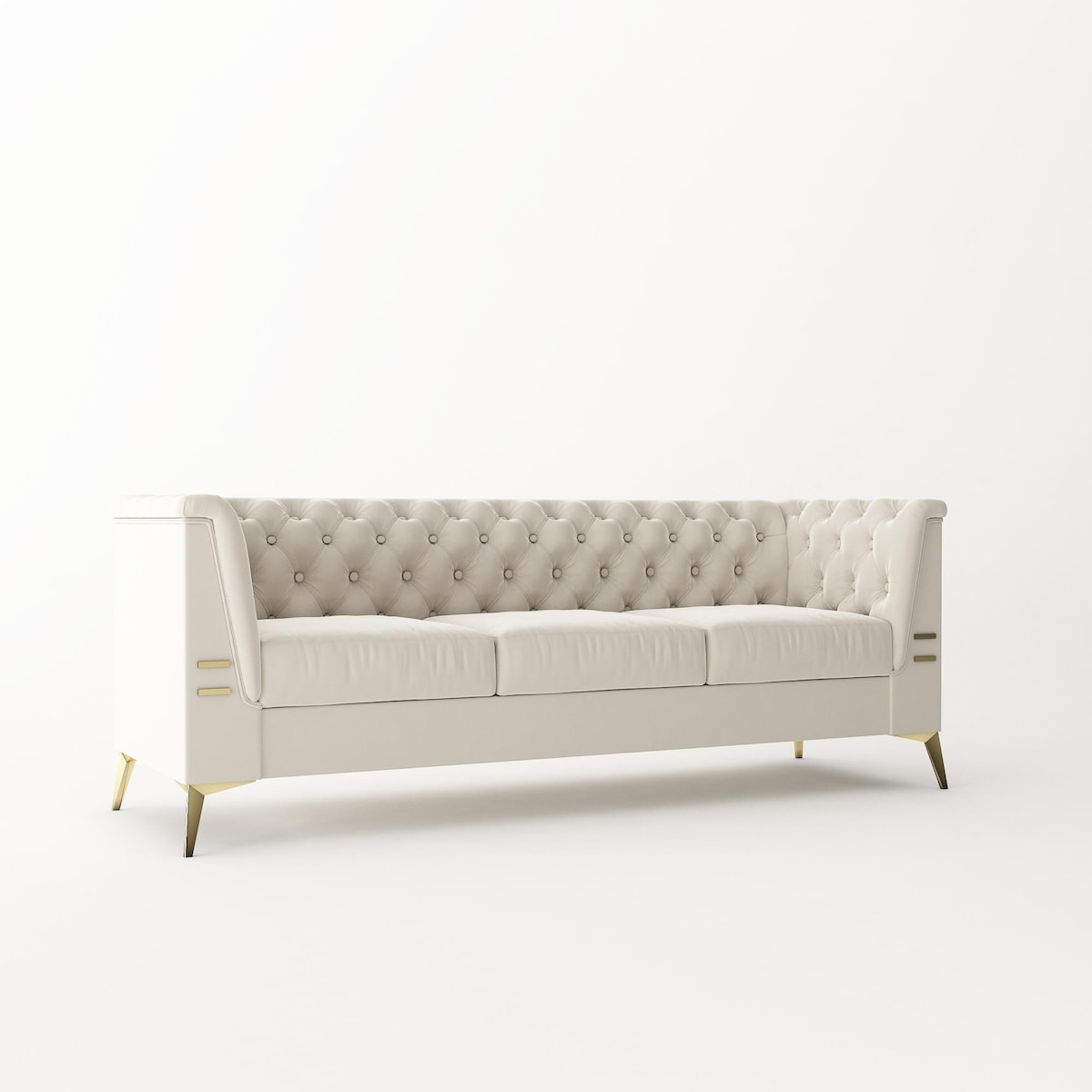 Divano a 3 posti imbottito in velluto, divano moderno per soggiorno con trapuntatura profonda e gambe in metallo, braccioli quadrati