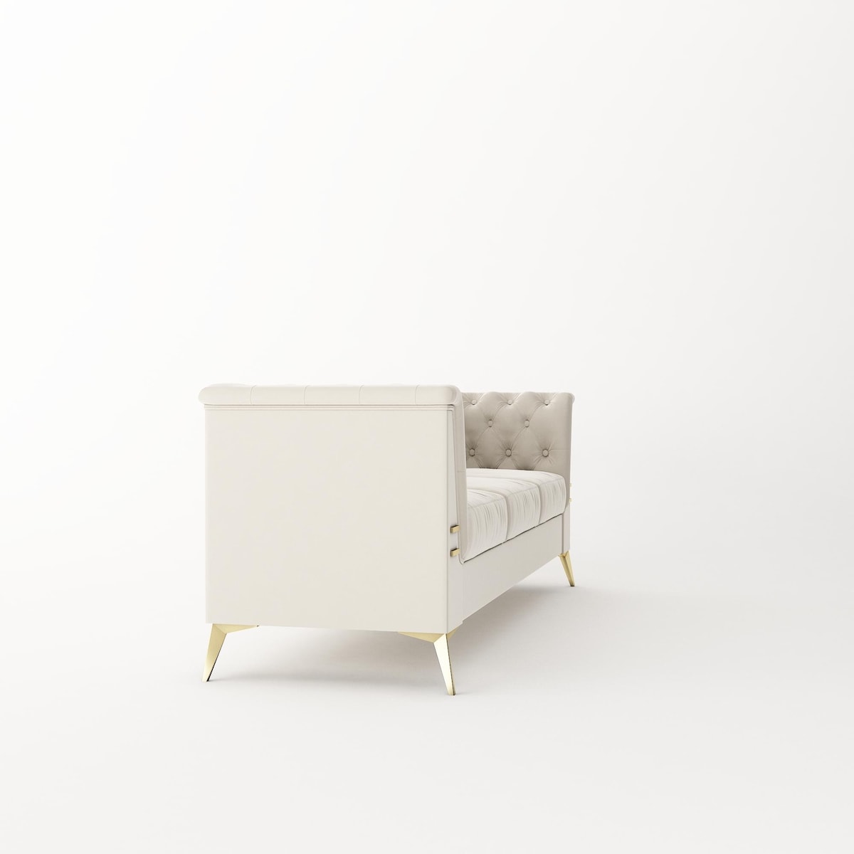 Divano a 3 posti imbottito in velluto, divano moderno per soggiorno con trapuntatura profonda e gambe in metallo, braccioli quadrati