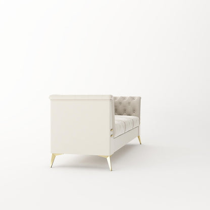 Divano a 3 posti imbottito in velluto, divano moderno per soggiorno con trapuntatura profonda e gambe in metallo, braccioli quadrati