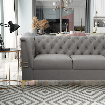 Divano a 3 posti imbottito in velluto, divano moderno per soggiorno con trapuntatura profonda e gambe in metallo, braccioli quadrati