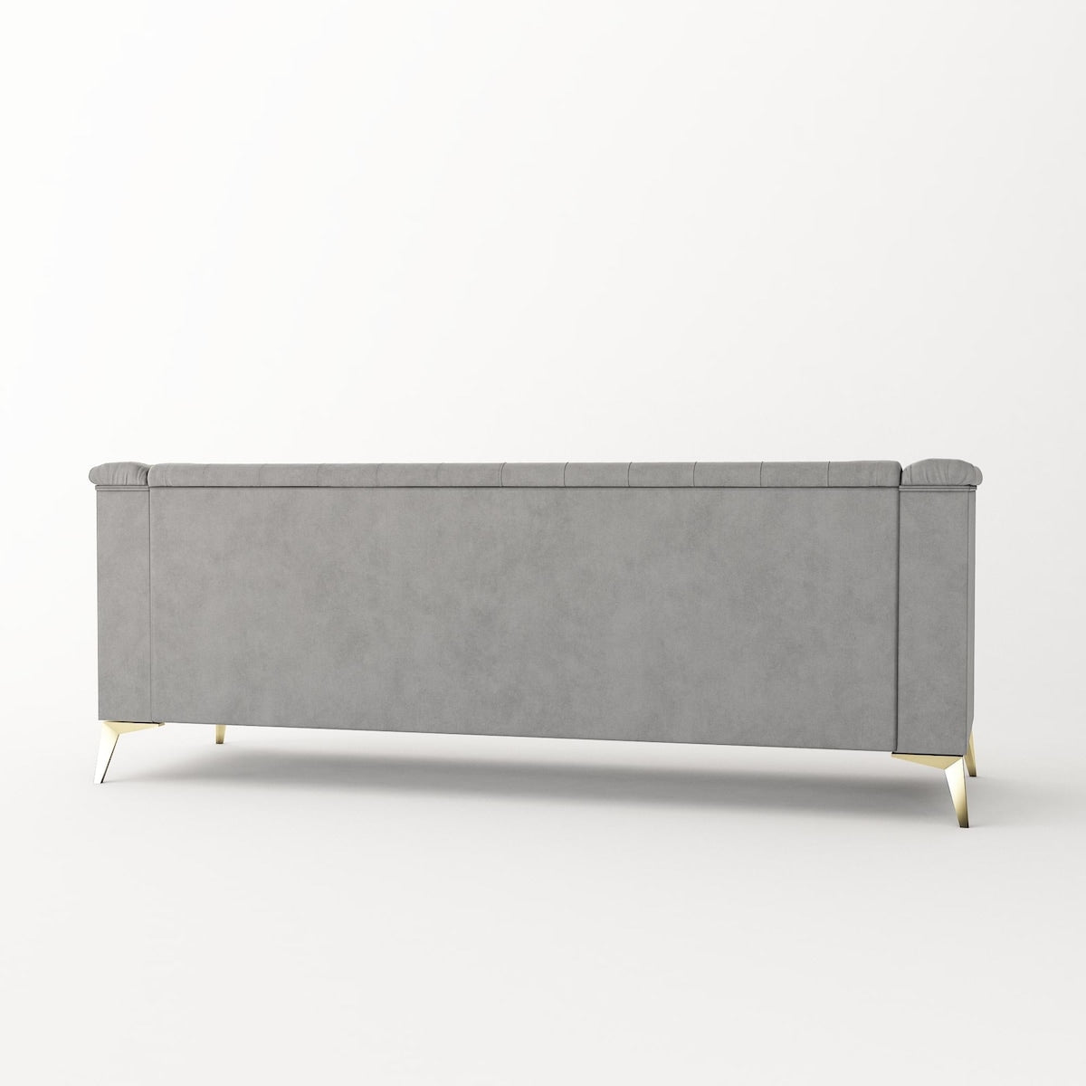 Divano a 3 posti imbottito in velluto, divano moderno per soggiorno con trapuntatura profonda e gambe in metallo, braccioli quadrati