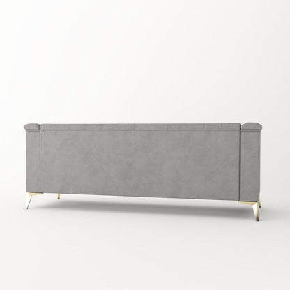 Divano a 3 posti imbottito in velluto, divano moderno per soggiorno con trapuntatura profonda e gambe in metallo, braccioli quadrati