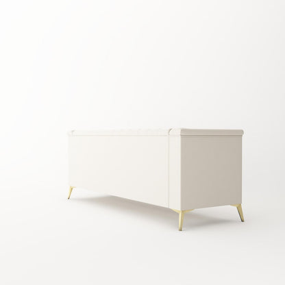 Divano a 3 posti imbottito in velluto, divano moderno per soggiorno con trapuntatura profonda e gambe in metallo, braccioli quadrati