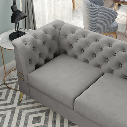 Divano a 3 posti imbottito in velluto, divano moderno per soggiorno con trapuntatura profonda e gambe in metallo, braccioli quadrati