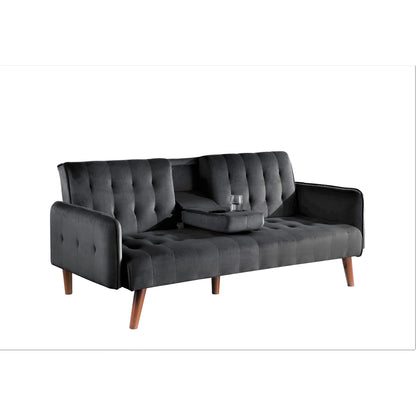 Divano letto futon pieghevole convertibile rivestito in velluto con 2 portabicchieri per soggiorno compatto