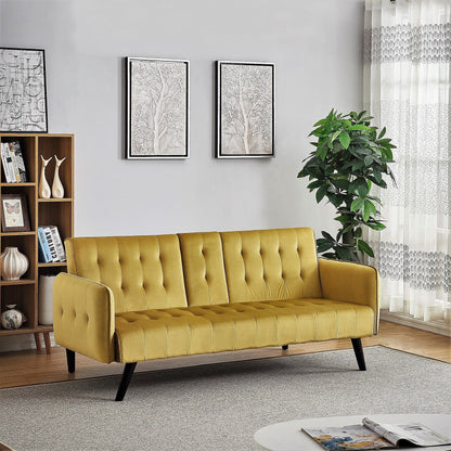 Divano letto futon pieghevole convertibile rivestito in velluto con 2 portabicchieri per soggiorno compatto