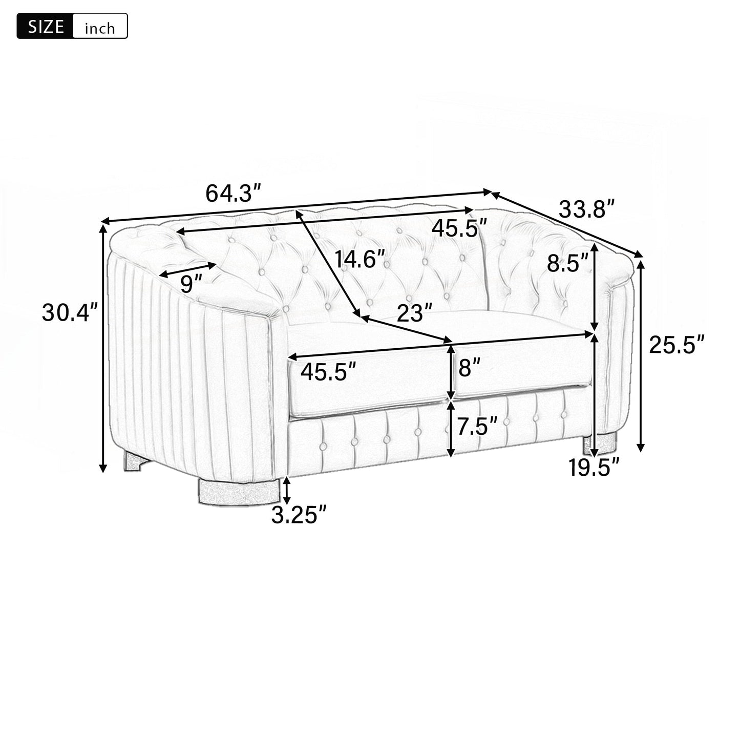 Divano a due posti rivestito in velluto