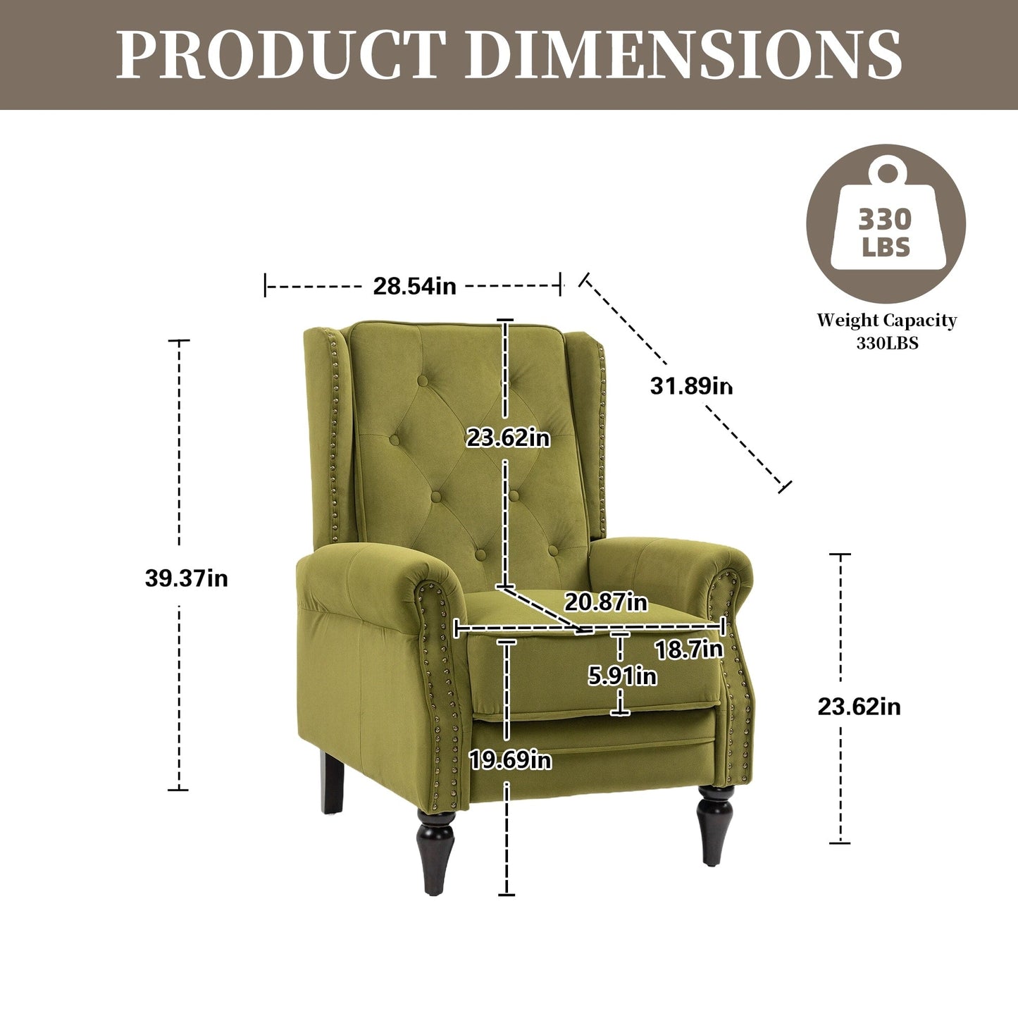 Poltrona reclinabile imbottita in velluto con borchie e gambe nere