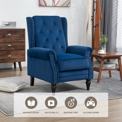 Poltrona reclinabile imbottita in velluto con borchie e gambe nere