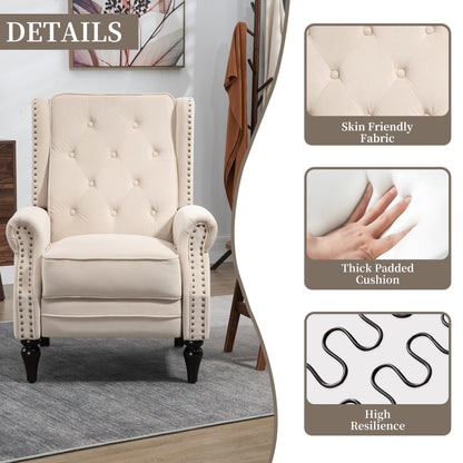 Poltrona reclinabile imbottita in velluto con borchie e gambe nere