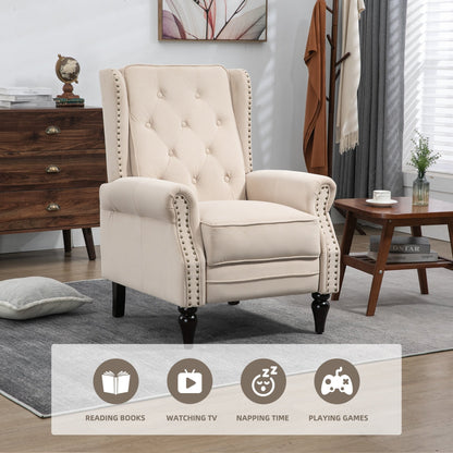 Poltrona reclinabile imbottita in velluto con borchie e gambe nere