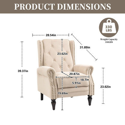 Poltrona reclinabile imbottita in velluto con borchie e gambe nere