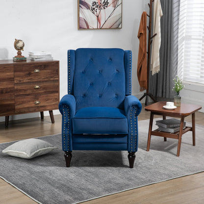 Poltrona reclinabile imbottita in velluto con borchie e gambe nere