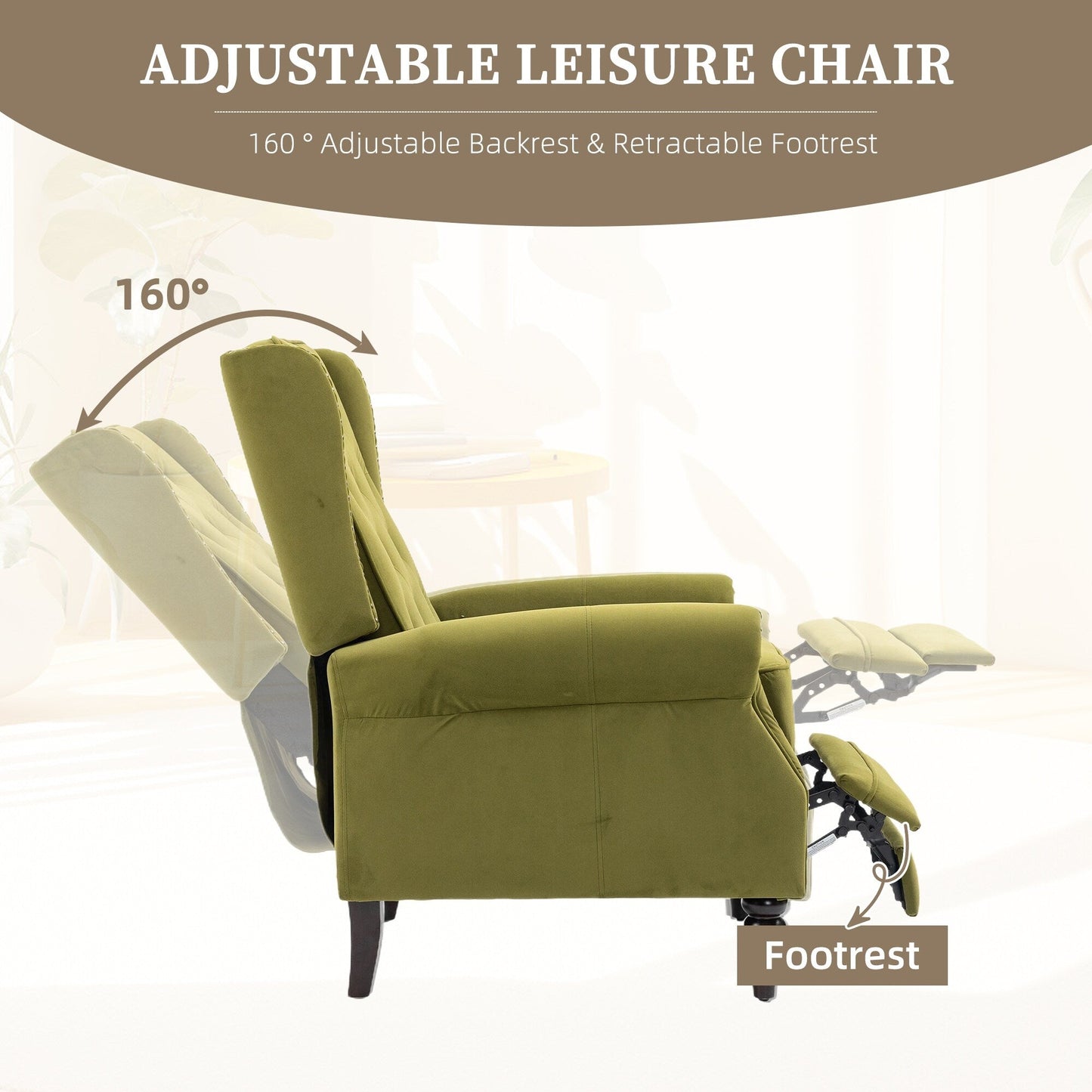 Poltrona reclinabile imbottita in velluto con borchie e gambe nere