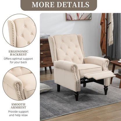 Poltrona reclinabile imbottita in velluto con borchie e gambe nere