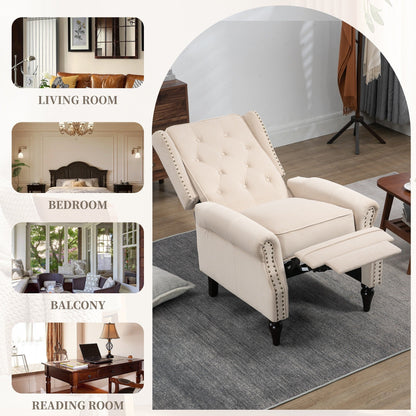 Poltrona reclinabile imbottita in velluto con borchie e gambe nere