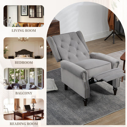 Poltrona reclinabile imbottita in velluto con borchie e gambe nere