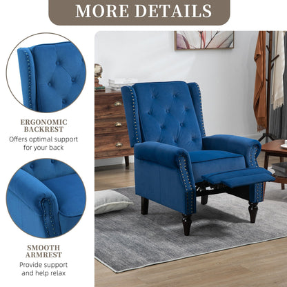 Poltrona reclinabile imbottita in velluto con borchie e gambe nere