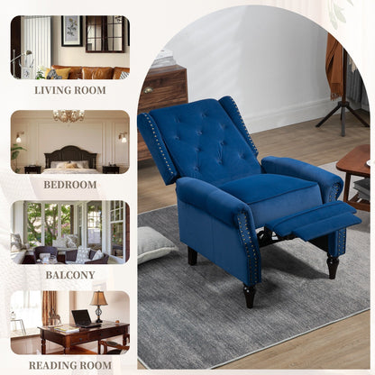 Poltrona reclinabile imbottita in velluto con borchie e gambe nere