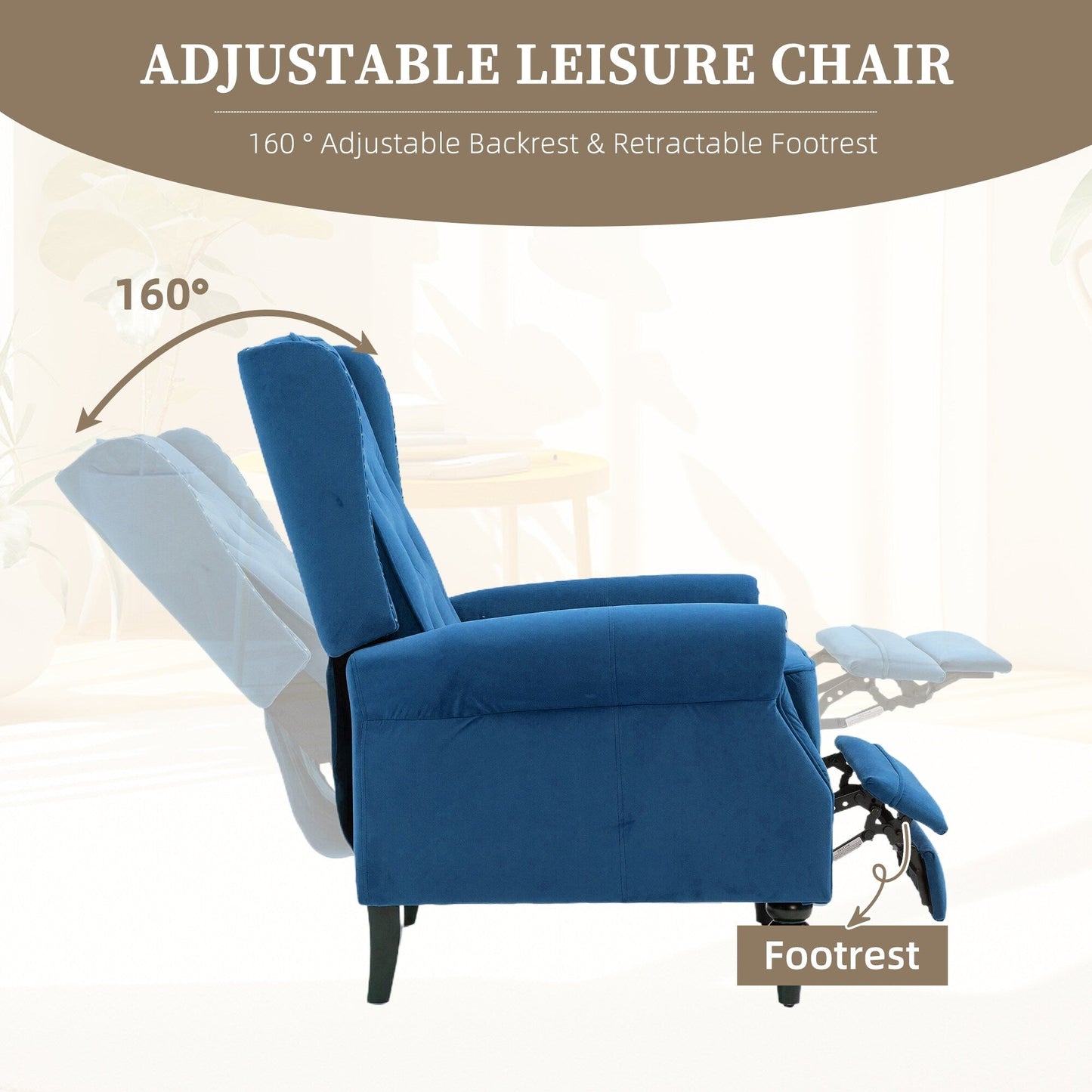 Poltrona reclinabile imbottita in velluto con borchie e gambe nere