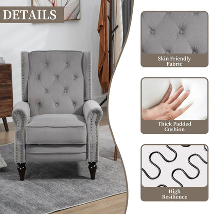 Poltrona reclinabile imbottita in velluto con borchie e gambe nere