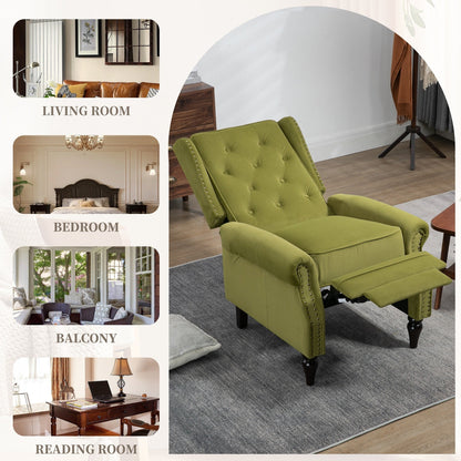 Poltrona reclinabile imbottita in velluto con borchie e gambe nere