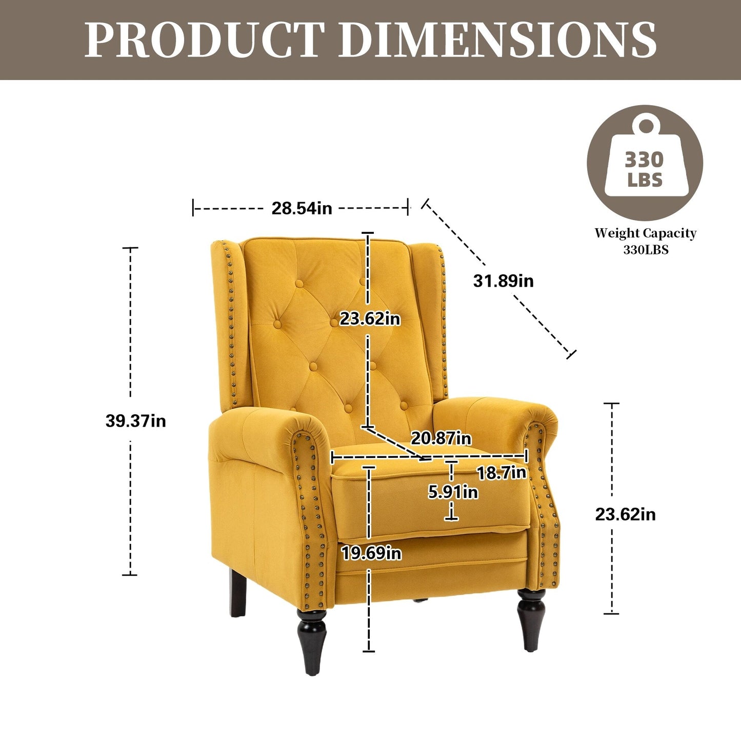 Poltrona reclinabile imbottita in velluto con borchie e gambe nere