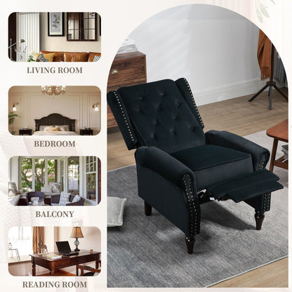 Poltrona reclinabile imbottita in velluto con borchie e gambe nere